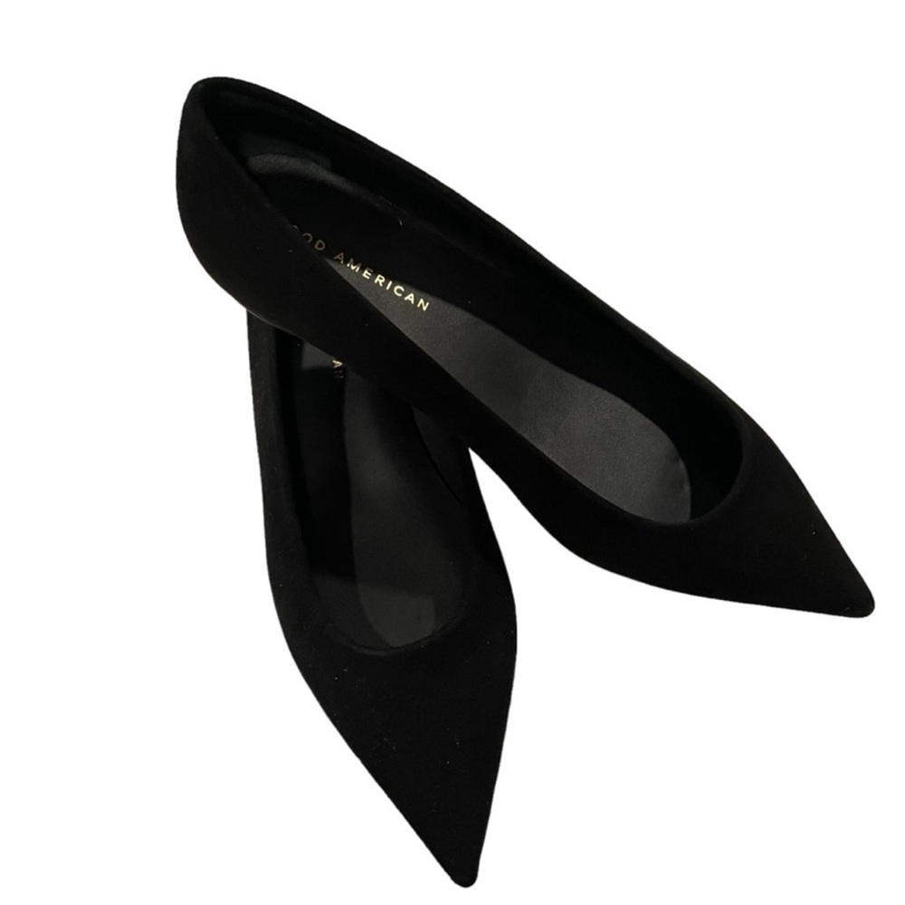 Good American Black Suede Statement Flat size 8.5